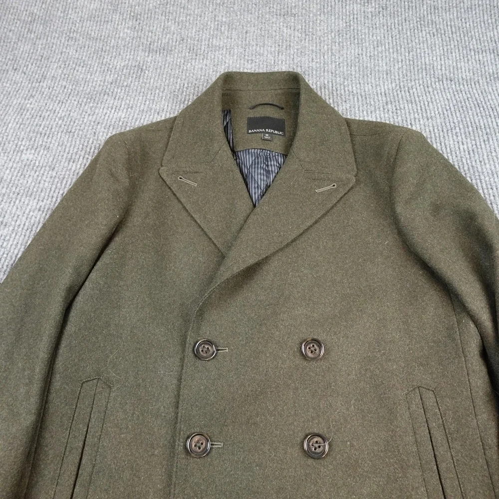 Banana Republic Mens Pea Coat Medium Green Wool Cashmere Double Breasted Quilted